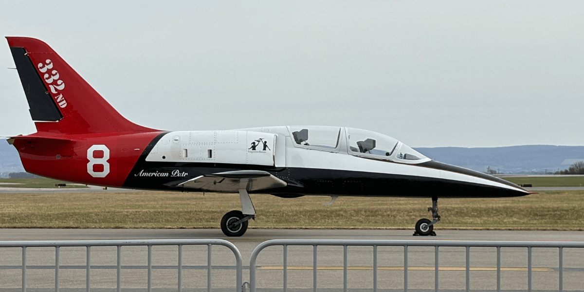 American Patriot jet on display at the Chantilly Air Aviation Education and Career Expo, inspiring future aviators and aerospace professionals.