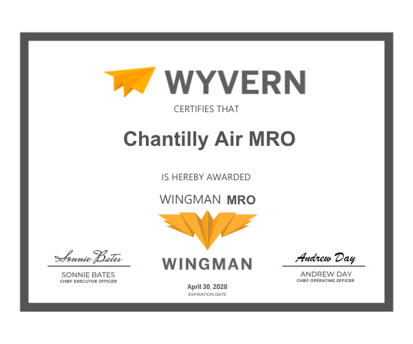 Chantilly Air MRO certificate from Wyvern.