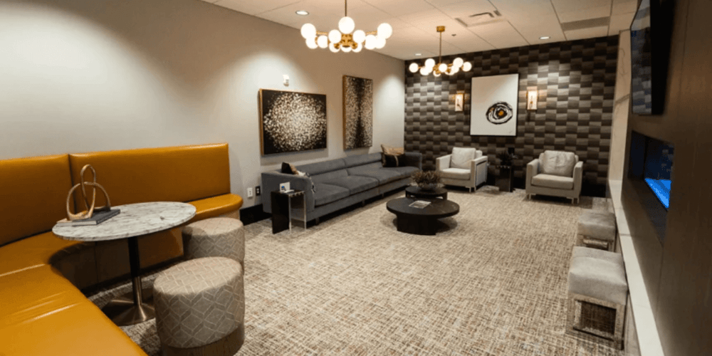 Lobby and seating area at Chantilly Air's FBO center.