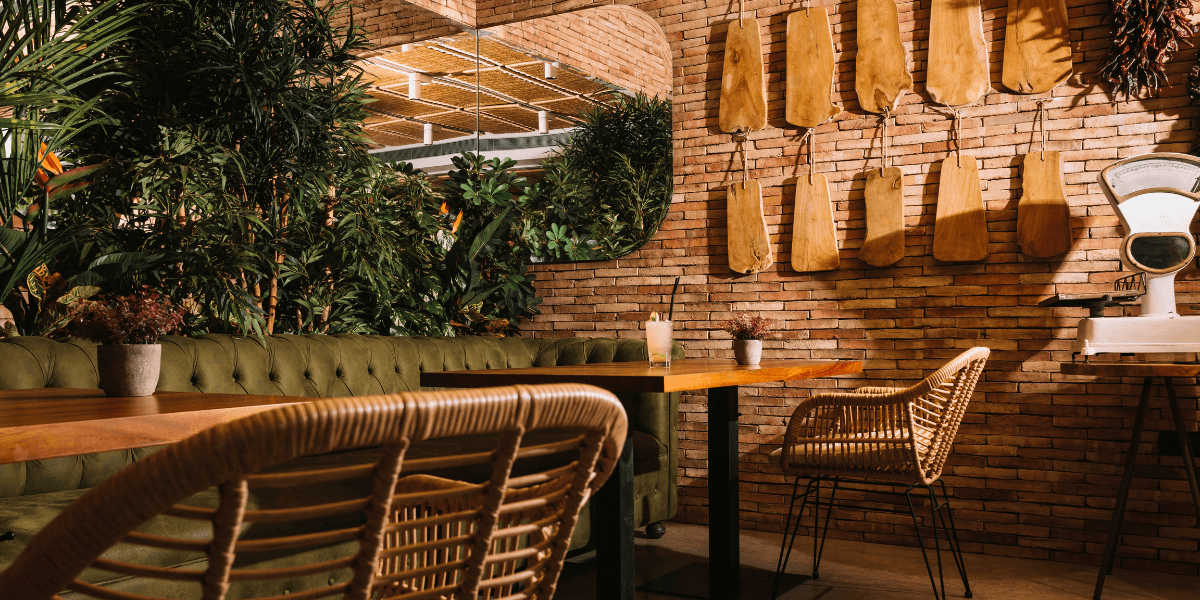 Dark moody restaurant.